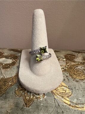 Silver Ring with Green Square CZ Gemstones
Size 7